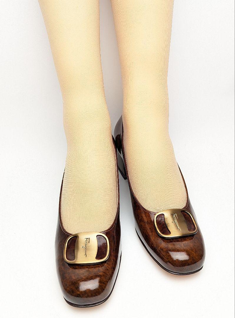 未使用さん⭐フェラガモFerragamo ゴールドプレート パンプス 7C