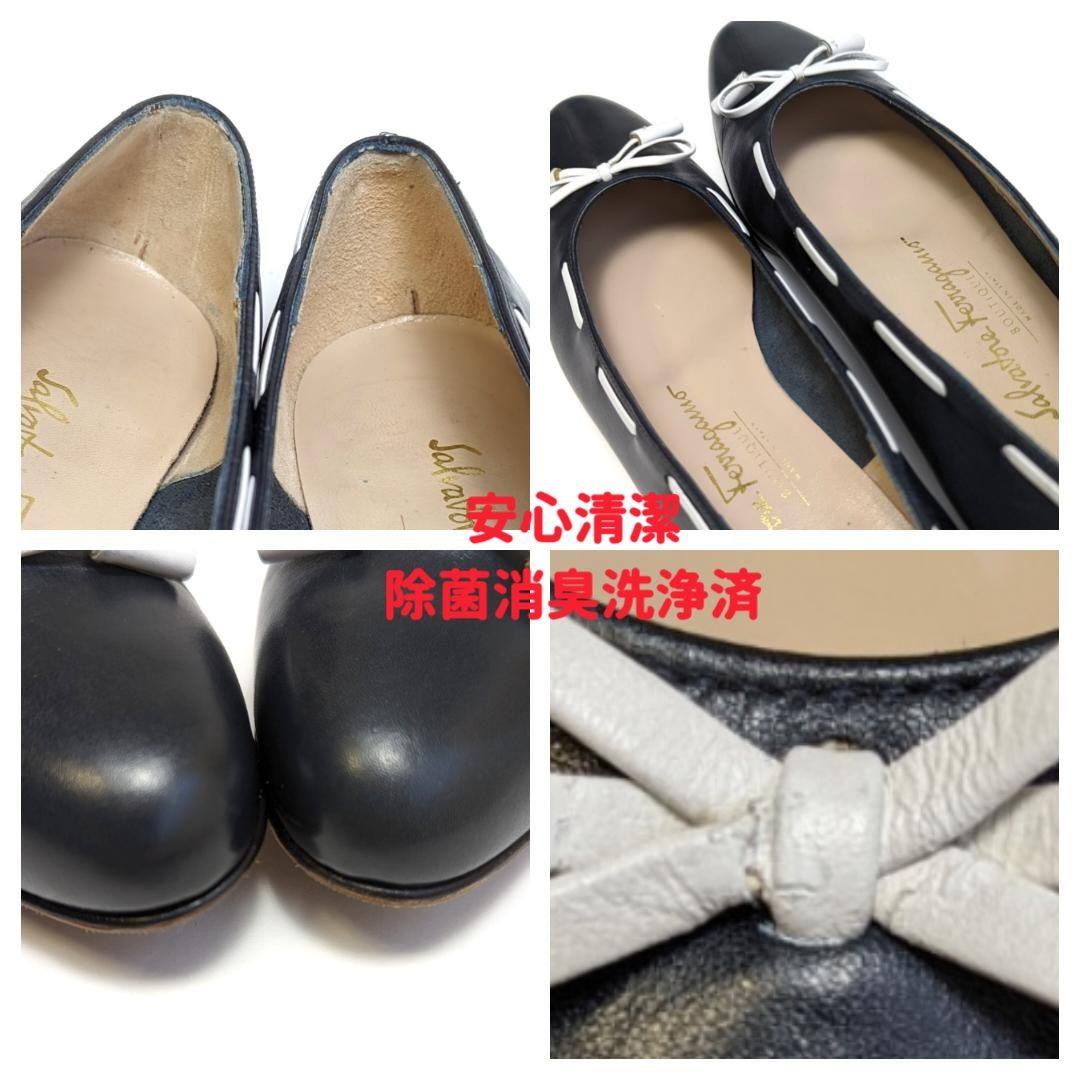 新品そっくりさん⭐フェラガモFerragamo リボンパンプス 7 ネイビー