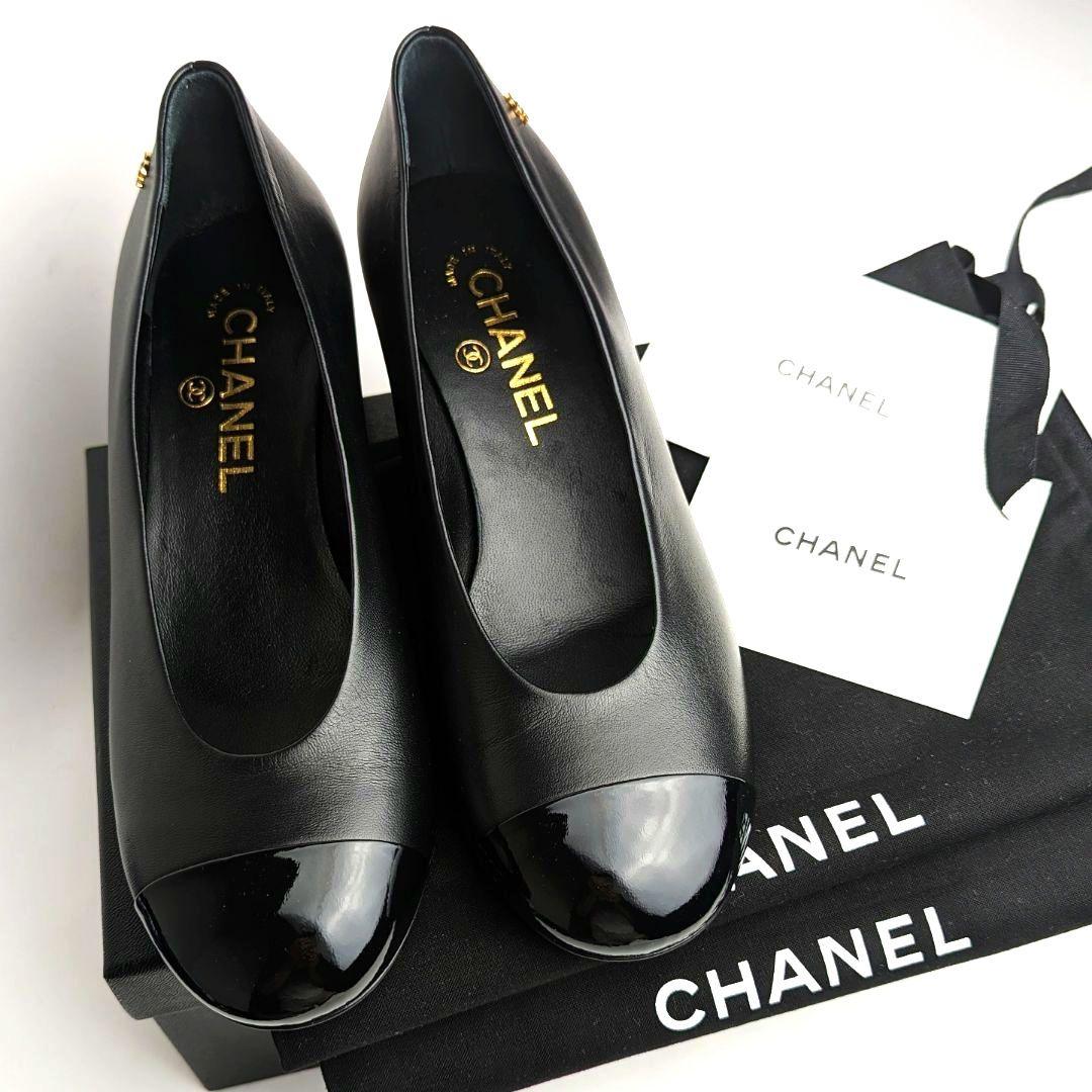 未使用美品♥CHANELシャネル ラムスキン ラインストーンパンプス 37C