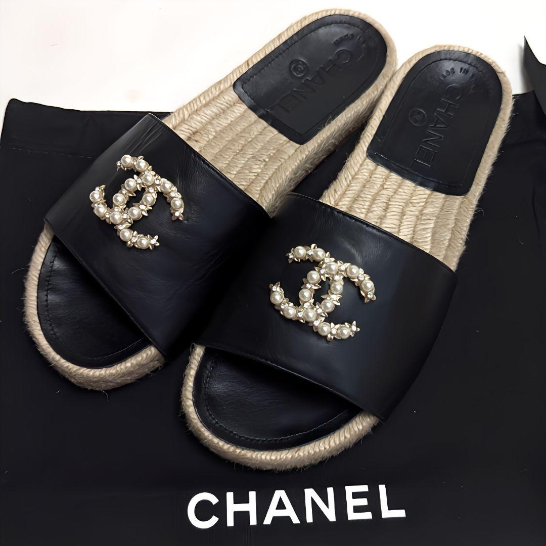 未使用さん♥CHANELシャネル パール ココマーク エスパドリーユサンダル35
