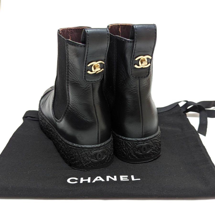新品そっくりさん⭐CHANELシャネル ターンロック サイドゴアブーツ 35C