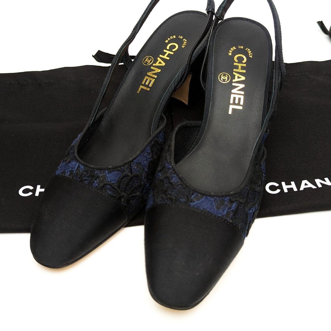 未使用さん⭐CHANELシャネル レース スリングバックパンプス37.5C