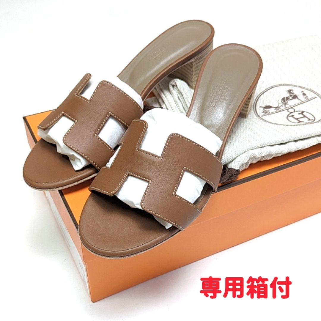 未使用さん♥エルメスHERMES オアジス サンダル 37 ゴールド