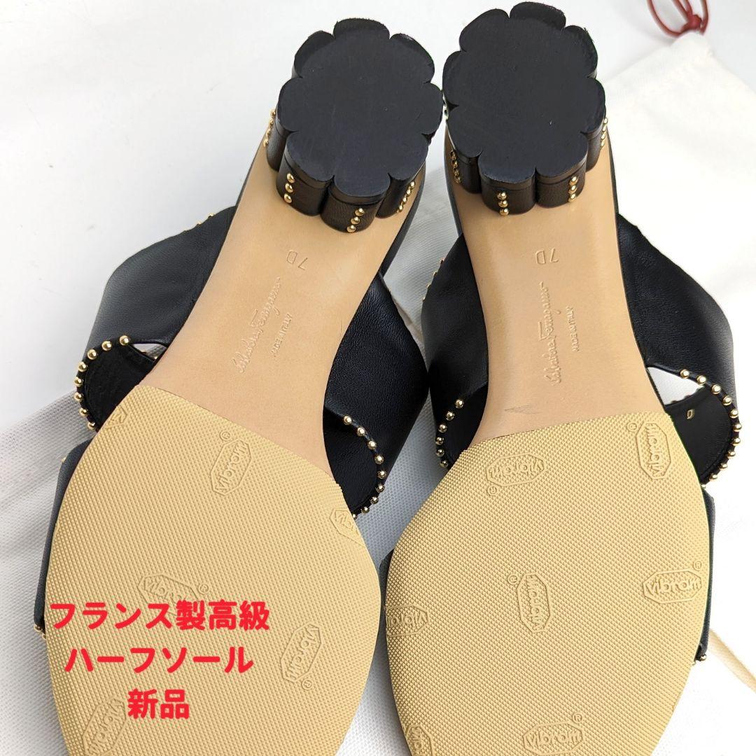 新品仕上⭐フェラガモFerragamoフラワーヒールスタッズサンダルミュール7D
