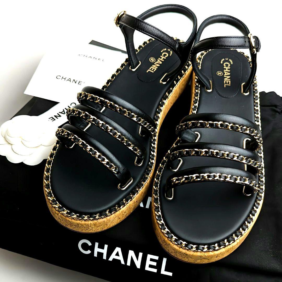 完売人気 未使用極美品♥CHANELシャネル ゴールドチェーンサンダル38C