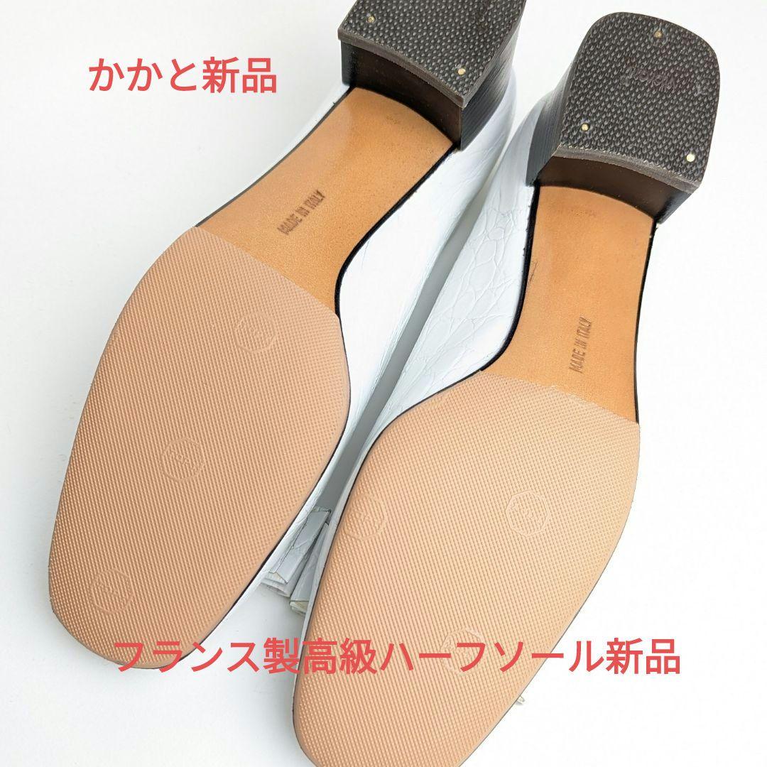 ピカピカ新品仕上⭐フェラガモFerragamo ヴァラ クロコ型押パンプス5C白