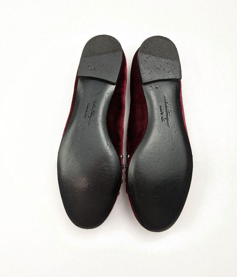 ピカピカ新品仕上げ⭐フェラガモヴァラ ベロアフラットシューズ スタッズ約23.5