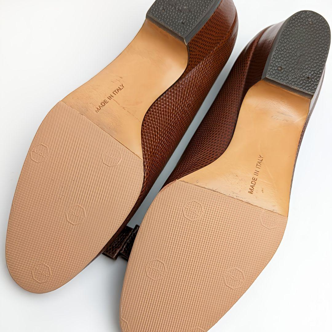 ピカピカ新品仕上げ⭐フェラガモ ヴァラリザード型押パンプス ブラウン 6B