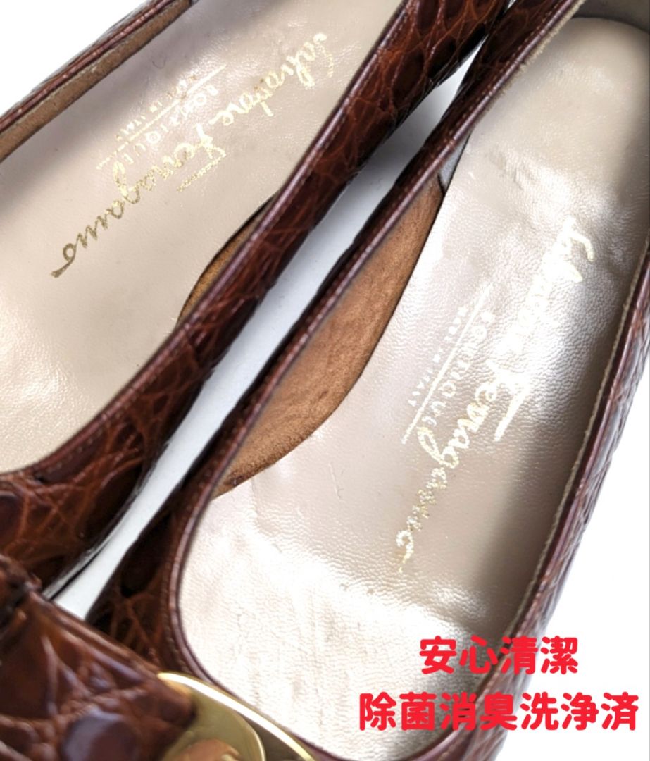 未使用さん♥フェラガモFerragamoヴァラ　クロコダイル　パンプス　5.5C