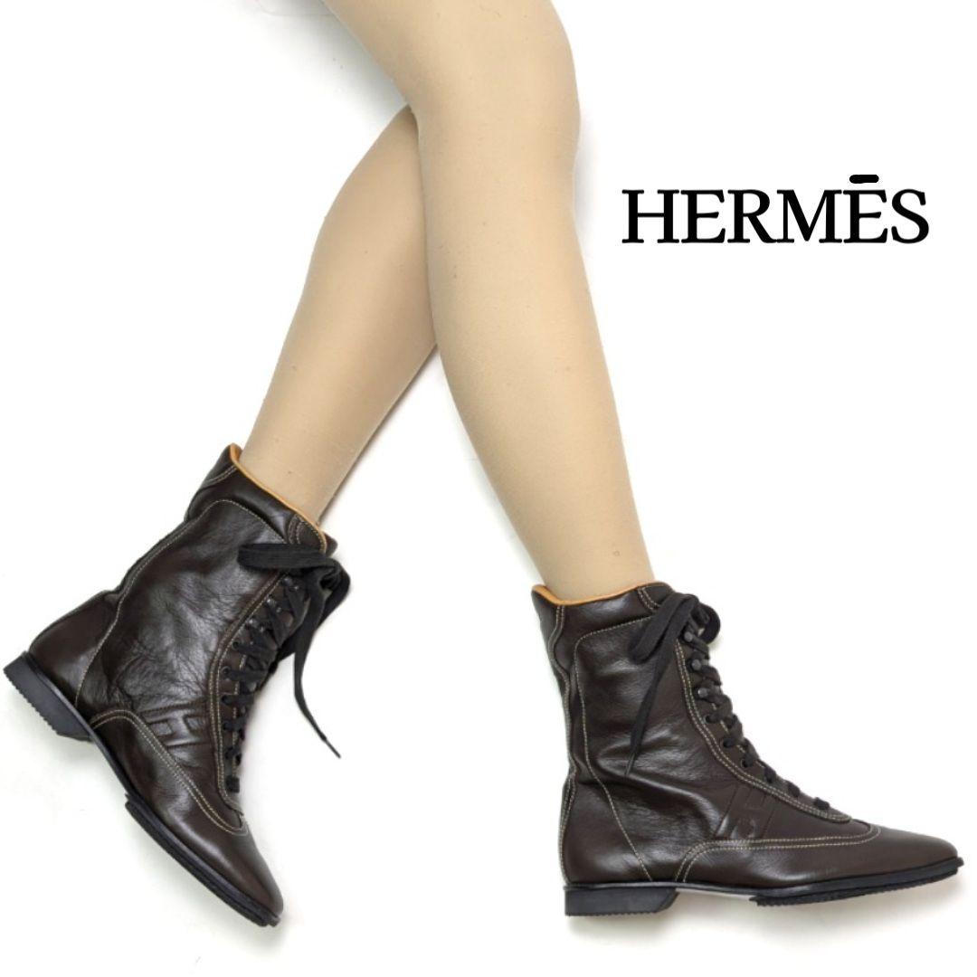 新品そっくりさん⭐エルメスHERMES　レースアップブーツ　36　ブラウン