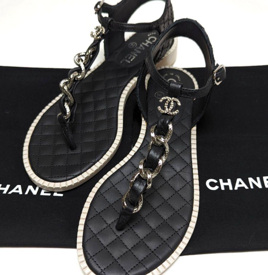 未使用さん♥CHANELシャネル マトラッセ チェーン トングサンダル36.5C