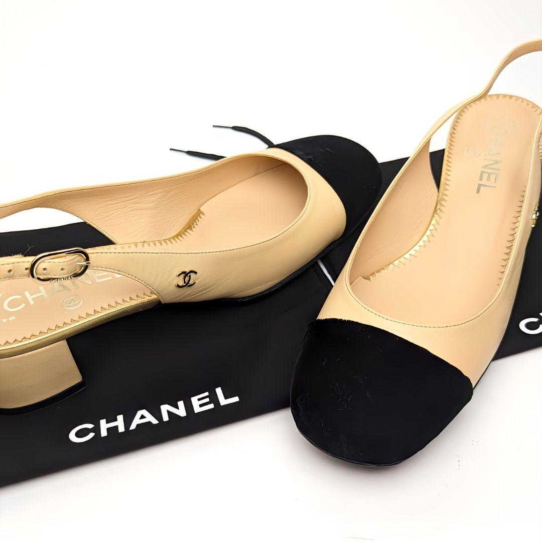 CHANEL シャネル 37.5 フラット 黒 シューズ 靴 パンプス-