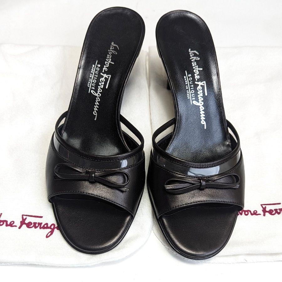 未使用さん♥フェラガモFerragamo　リボン　サンダル　FATIM　6C　黒