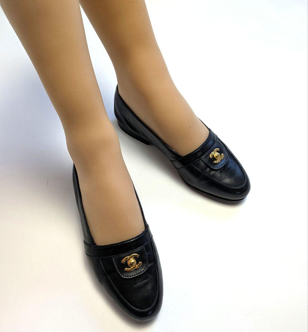 CHANELシャネル　ターンロック バレエシューズ パンプス 35 1/2