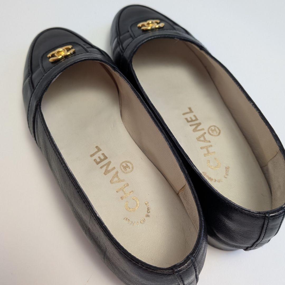 CHANELシャネル　ターンロック バレエシューズ パンプス 35 1/2