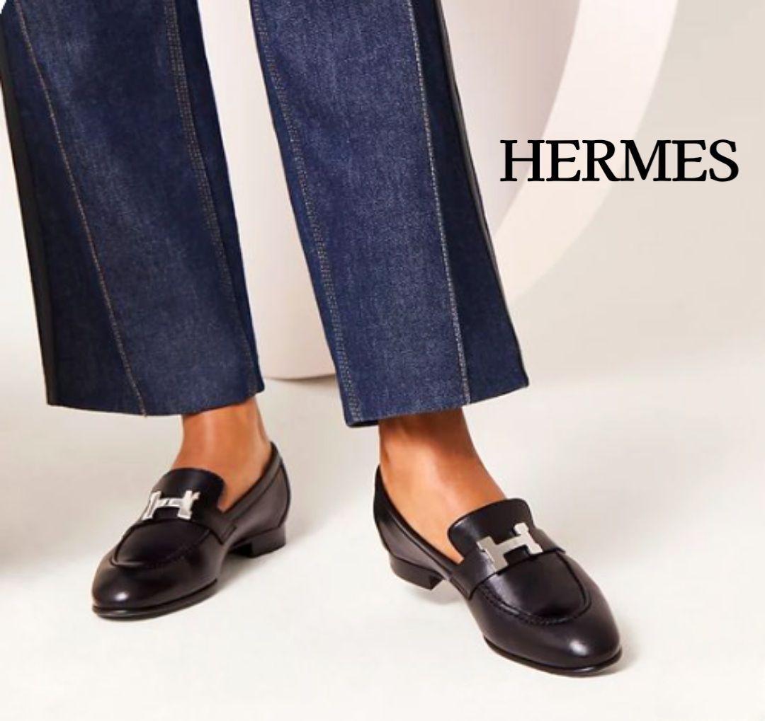 未使用さん♥エルメスHERMES パリ　モカシン　パンプス　35　ブラック