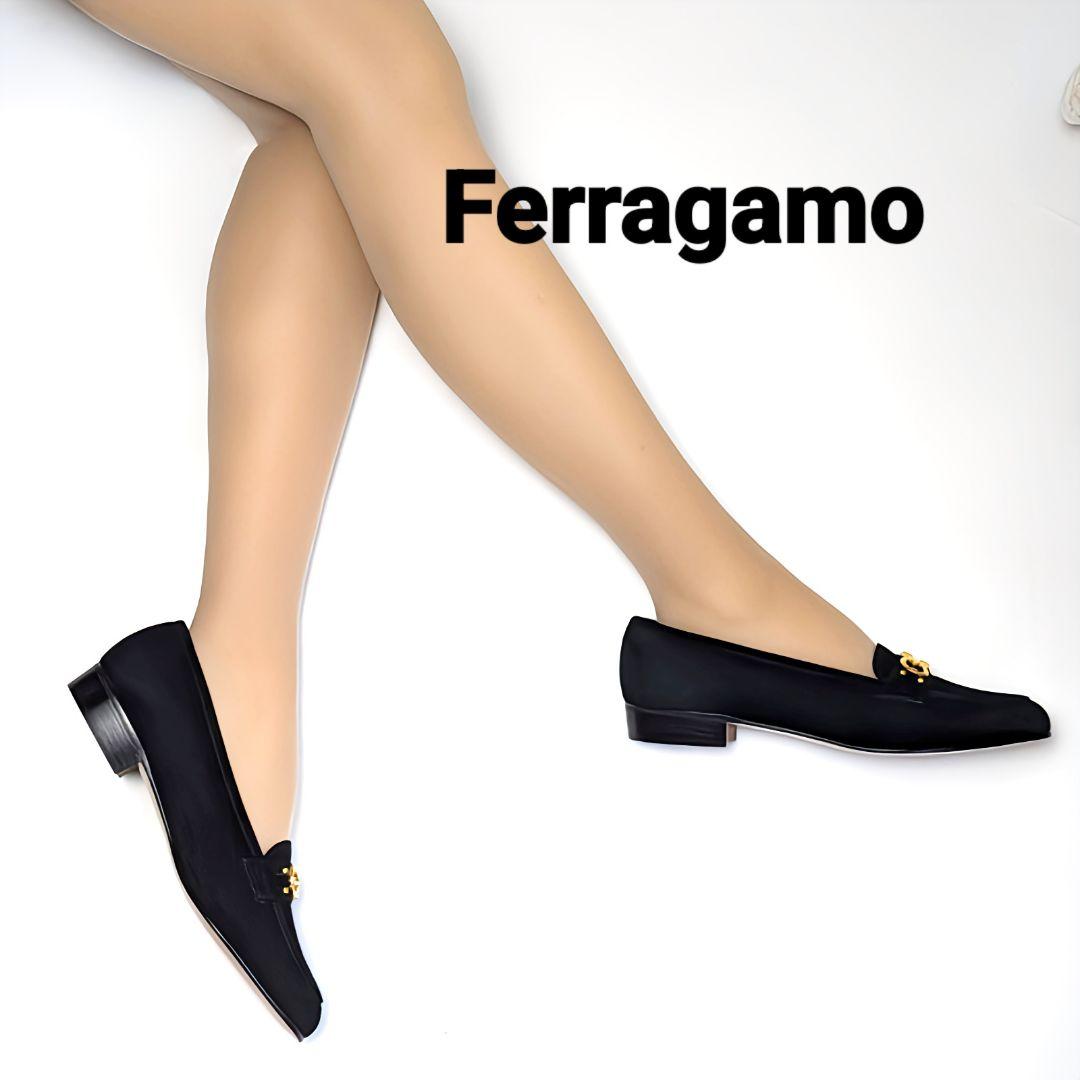 未使用さん♥フェラガモFerragamoカーフスエード BABS パンプス8C