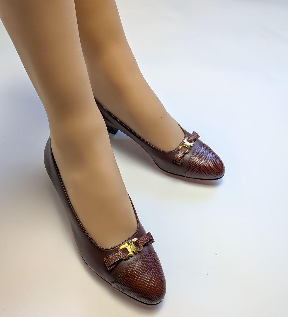 フェラガモFerragamo　カーフレザー　パンプス 5 1/2 C ブラウン