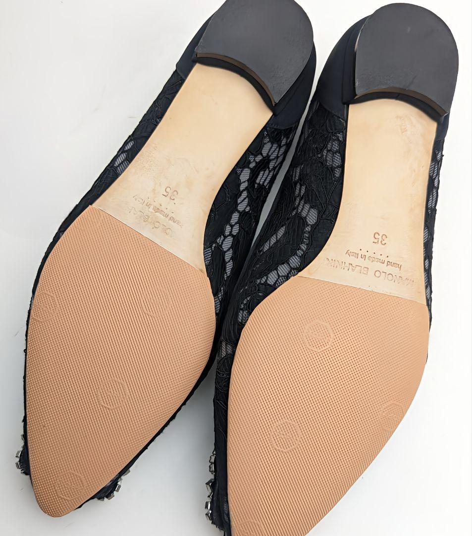 【美品】マノロブラニク ManoloBlahnik 黒ハンギシフラット