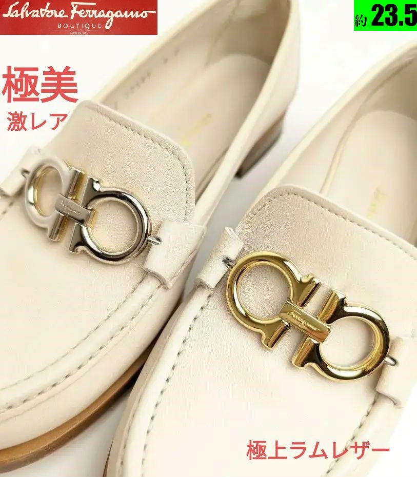 ピカピカ新品仕上⭐フェラガモFerragamo ガンチー二ローファー約23.5白 