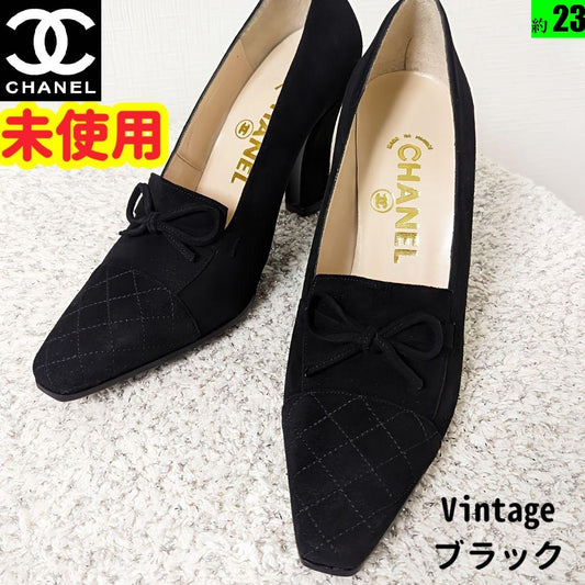 未使用美品♥シャネルCHANEL スエード リボンパンプス36 1/2ブラック