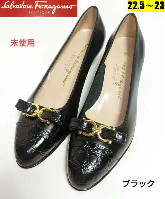 未使用美品♥フェラガモFerragamoダブルガンチー二パンプス22.5〜23黒