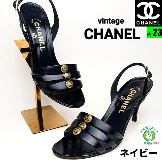 ピカピカ新品仕上⭐CHANELシャネル　ビンテージ　ココボタンサンダル36黒